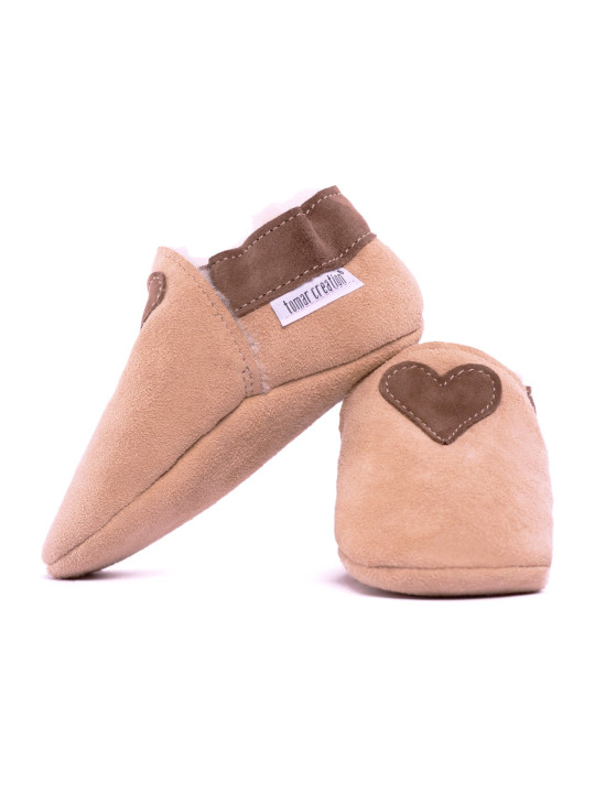 Capačky ovčia koža hnedá - srdcé