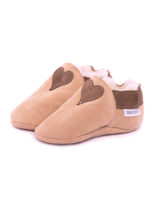 Capačky ovčia koža hnedá - srdcé