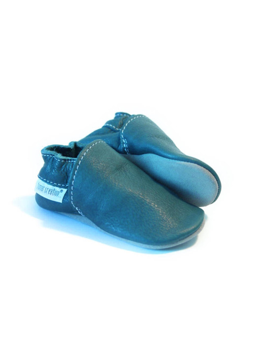 Chaussons cuir bio - baby blue