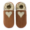 Brown woolen slippers, beige heart