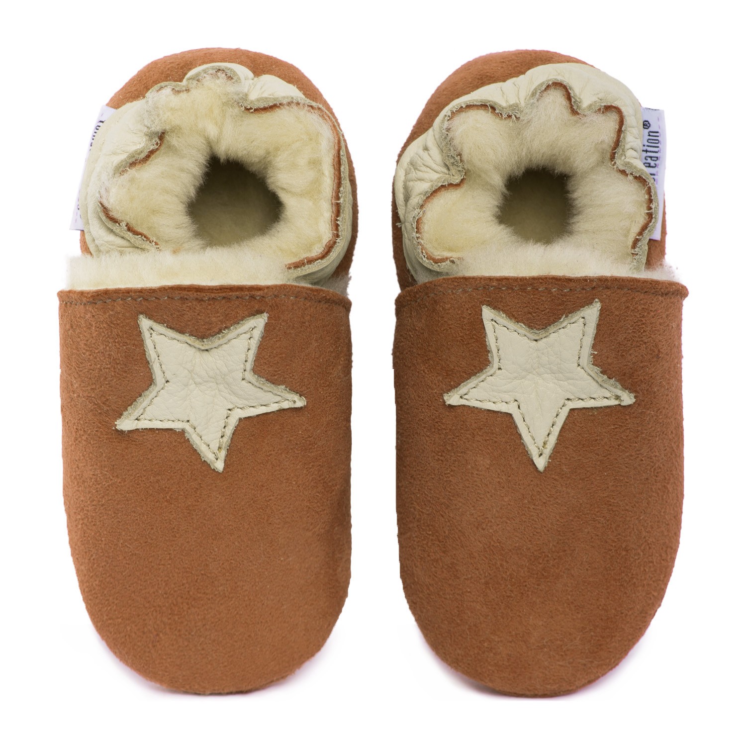 Ond Rejsende Emuler Dark brown woolen slippers, 100% sheep, beige star