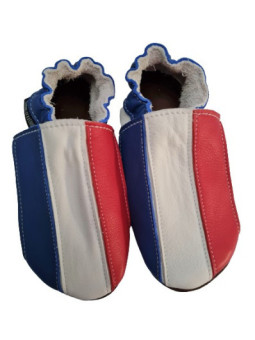 Chaussons cuir souple drapeau de la France