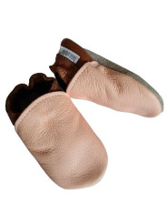 Taille 22 Chaussons cuir bio - rose et marron