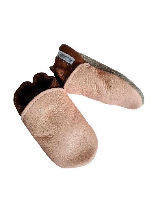 Taille 22 Chaussons cuir bio - rose et marron