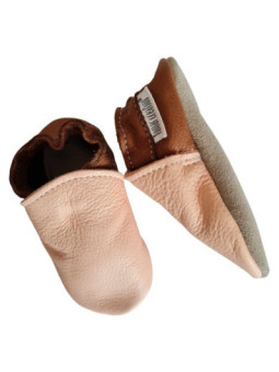 Taille 22 Chaussons cuir bio - rose et marron