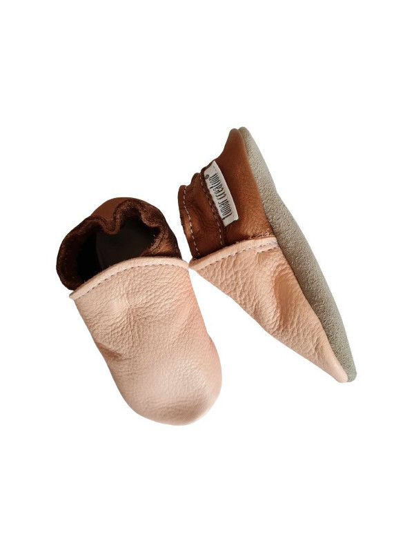 Taille 22 Chaussons cuir bio - rose et marron