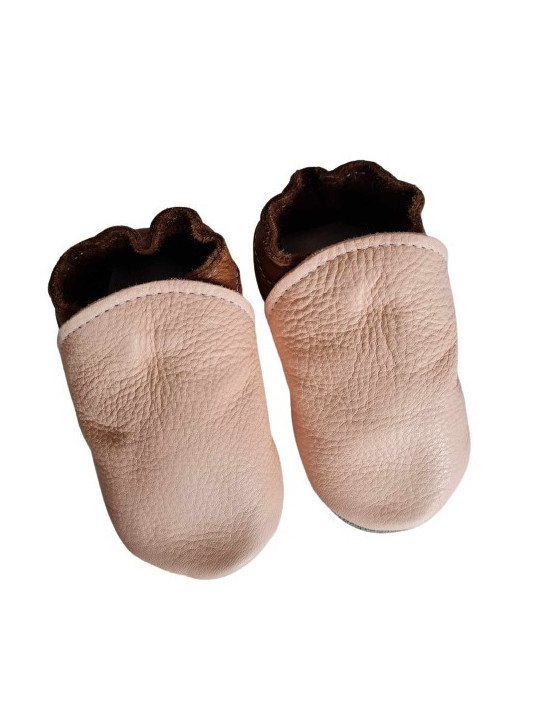 Taille 22 Chaussons cuir bio - rose et marron