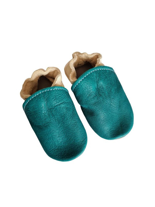 Taille 22 Chaussons cuir bio - bleu et beige