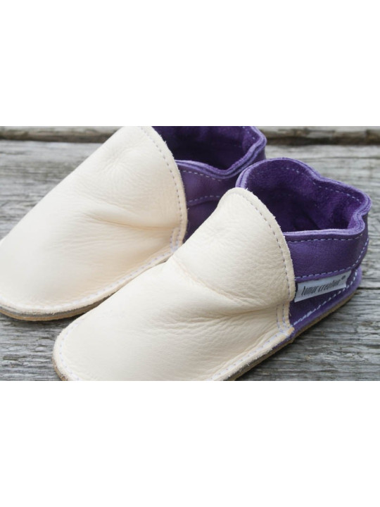Organic leather shoes purple and beige