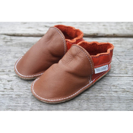 Organic leather shoes brown and orange