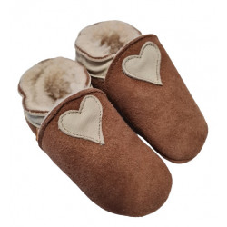 Size 24 Brown sheep slippers with beige heart