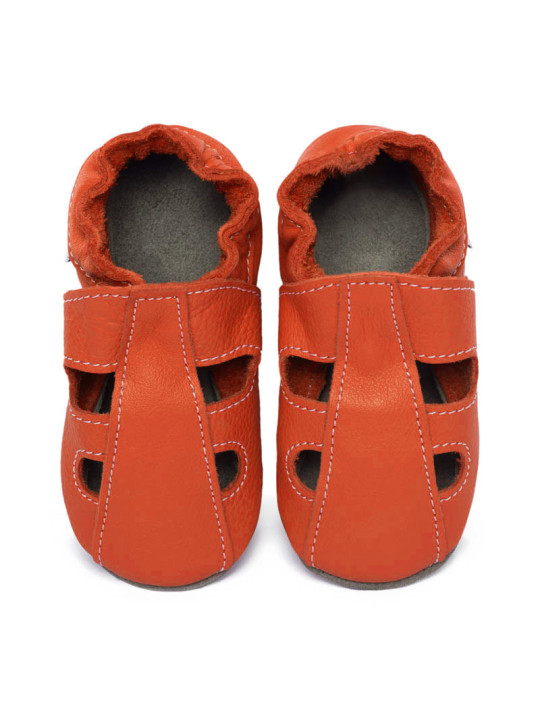 Summer leather slippers - coral