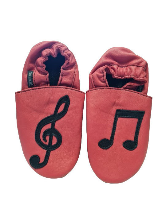 Chaussons cuir souple clef de sol noire