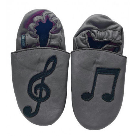 Chaussons cuir souple clef de sol noire