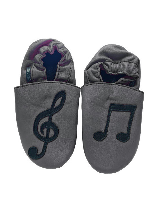 Chaussons cuir souple clef de sol noire