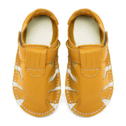 size 29 soft sole shoes leather mustard color