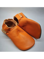 chaussons souples en cuir pour les enfants et les adultes, doublure chaude