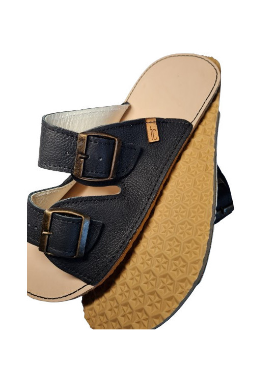 barefoot sandals leather summer woman man double buckles