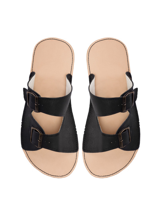 barefoot sandals leather summer woman man double buckles