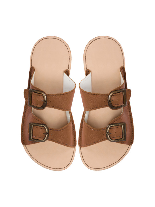barefoot sandals leather summer woman man double buckles