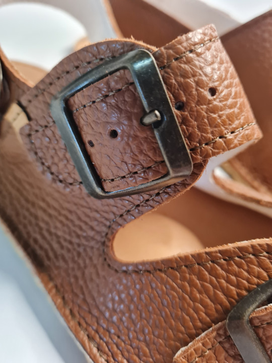 barefoot sandals leather summer woman man double buckles