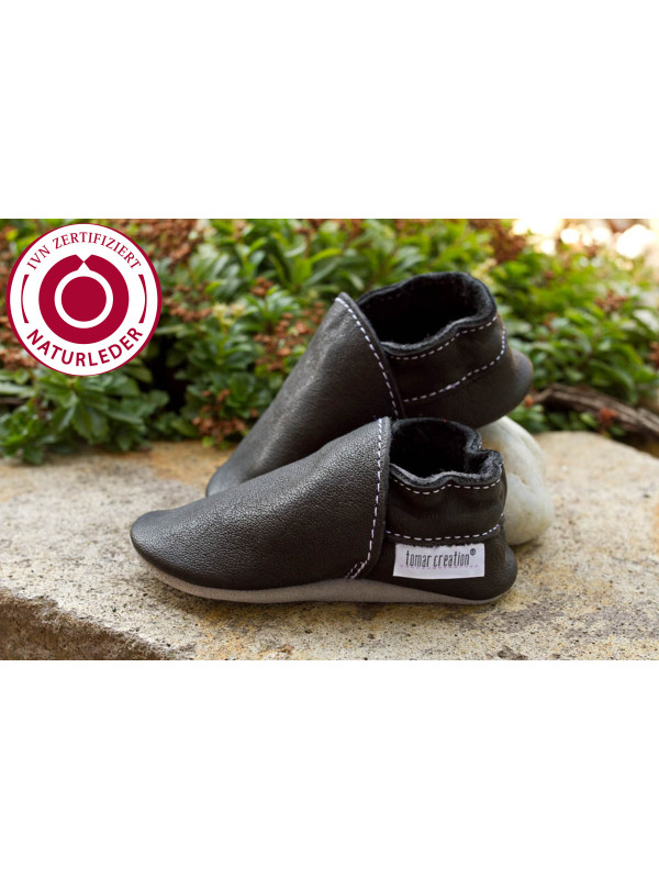 Organic leather slippers - schwarz