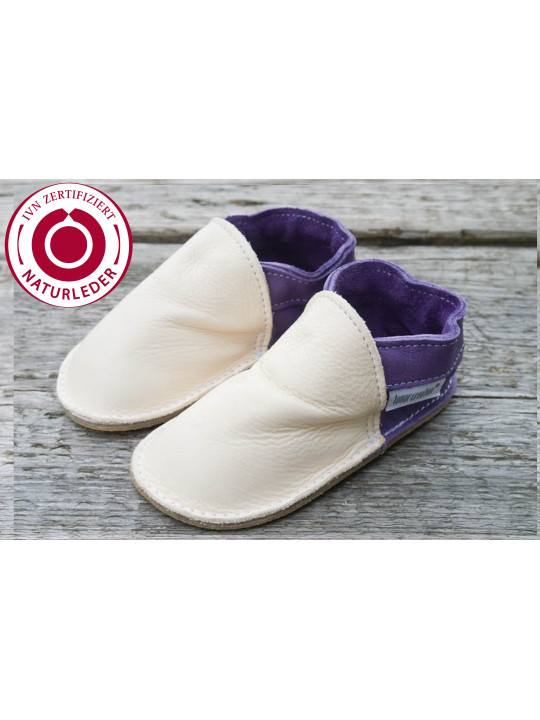 Organic leather shoes purple and beige