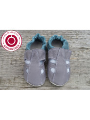 Organic leather summer slippers grey