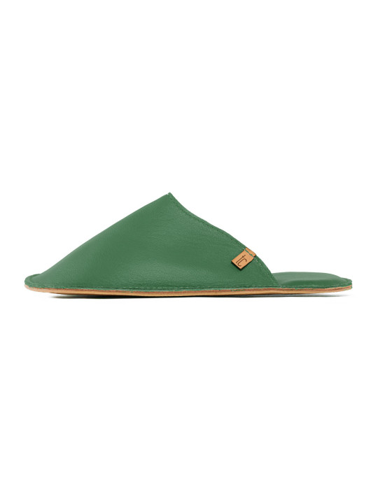 pantoufles en cuir vert avocat