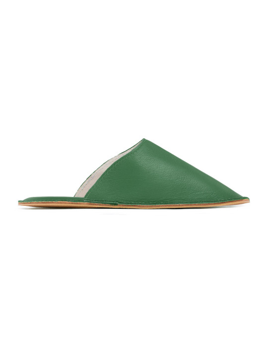 pantoufles en cuir vert avocat