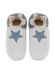 Pantoufles peau lainée blanche, pois cream