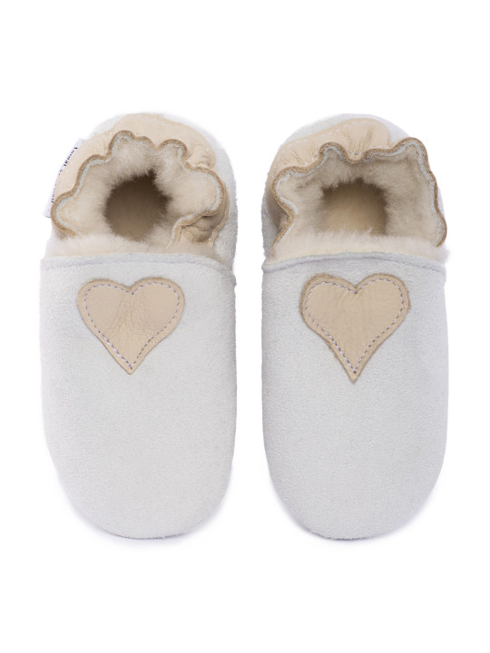 White woolen slippers,  cream heart