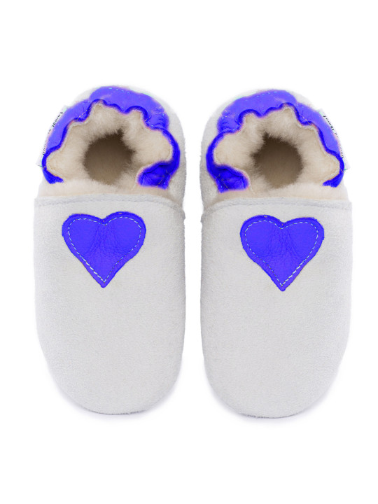 White woolen slippers,  cream heart