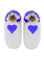 White woolen slippers,  cream heart