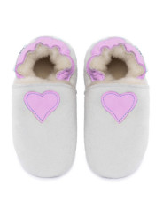 White woolen slippers,  cream heart