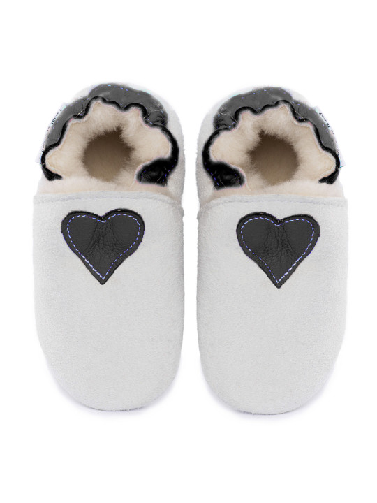 White woolen slippers,  cream heart