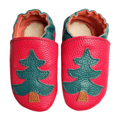 Chaussons de Noel sapin rouge et vert