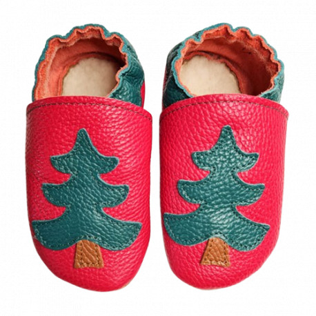 Christmas slippers red and green tree