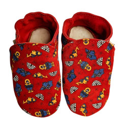 Chaussons de Noel cuir nubuck rouge