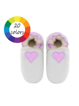 White woolen slippers,  cream heart