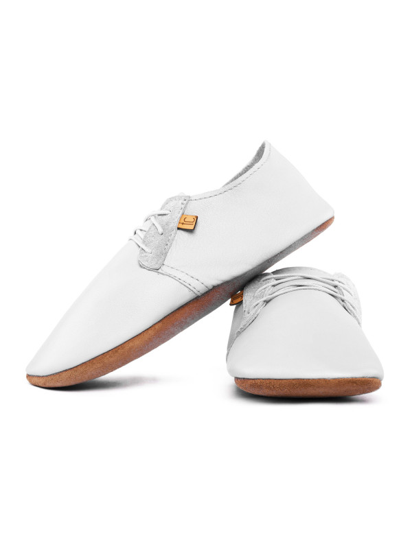 Lace up leather slippers bianco