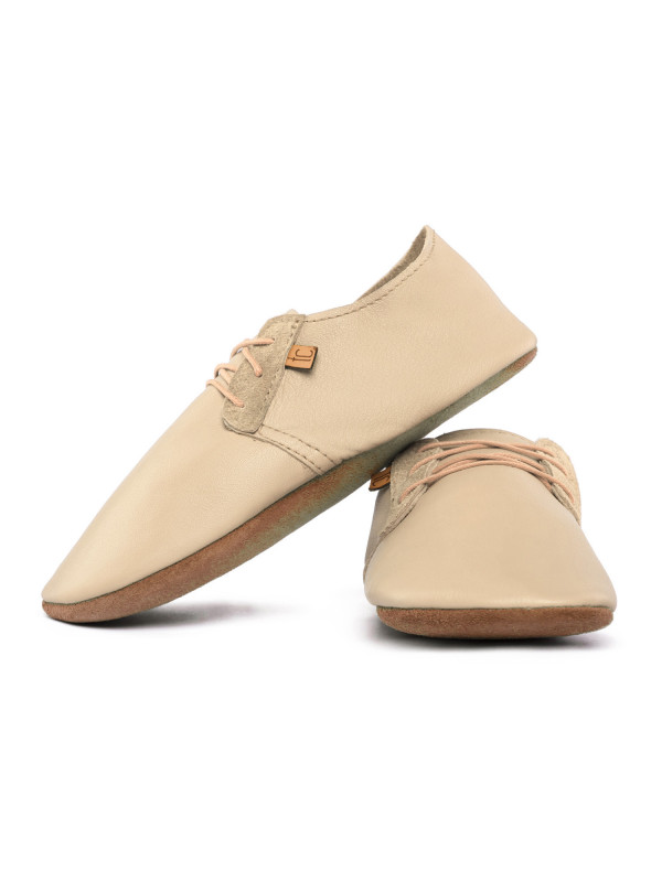 Lace up leather slippers cream