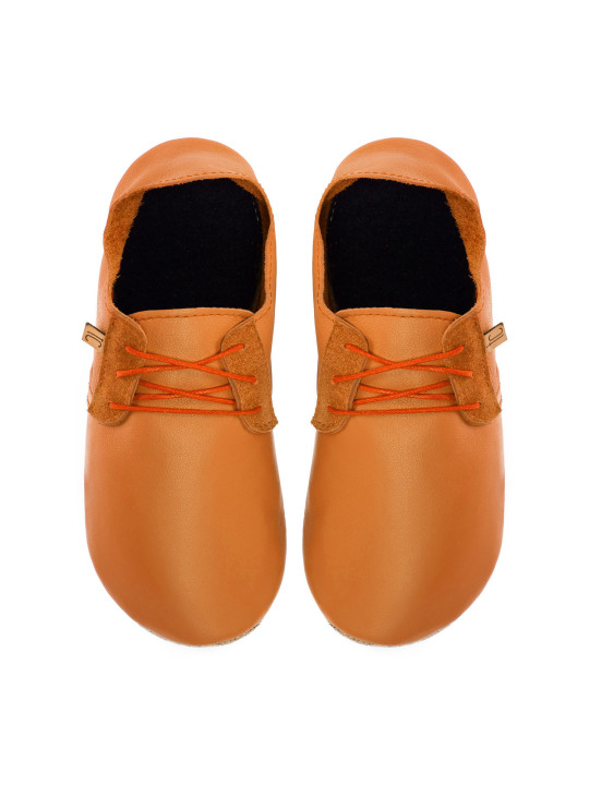 Lace up leather slippers brandy