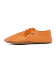 Lace up leather slippers brandy