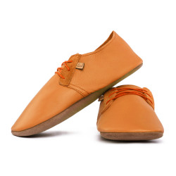 Lace up leather slippers brandy