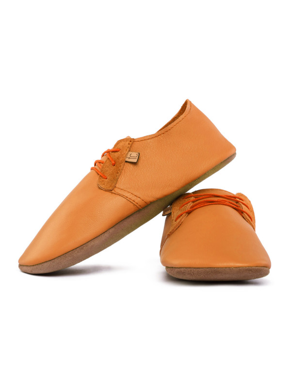 Lace up leather slippers brandy