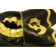 Chaussons cuir souple noir, gold edition, motif marin doré
