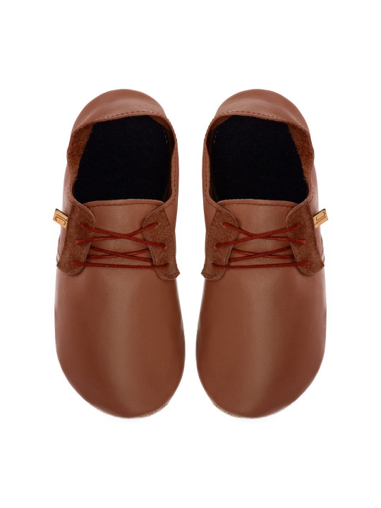 Lace up leather slippers bruciato