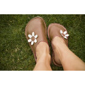 leather clog slippers fower taupe