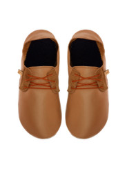 Lace up leather slippers caramel